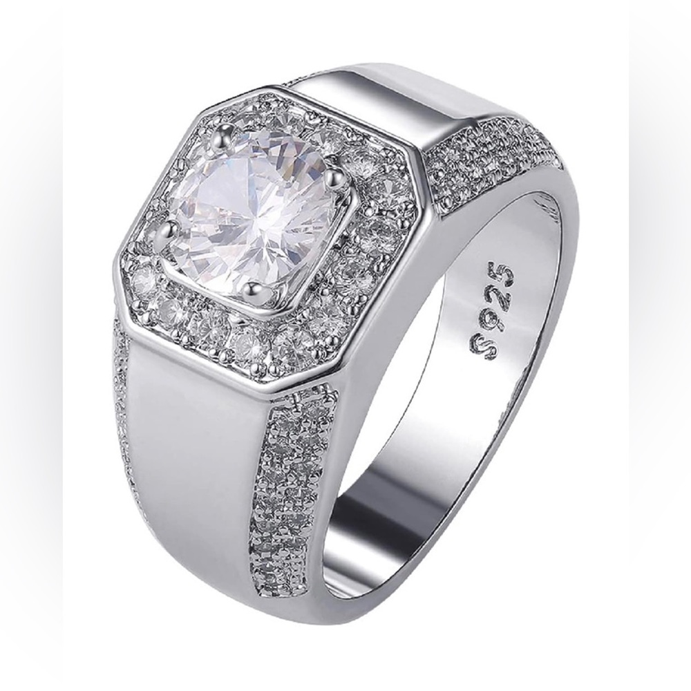 New-925 Sterling Silver Cubic Zircon Size 12 Ring For Men & Women